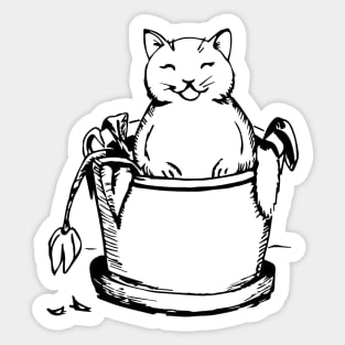 Satisfied cat in a flower pot Sticker